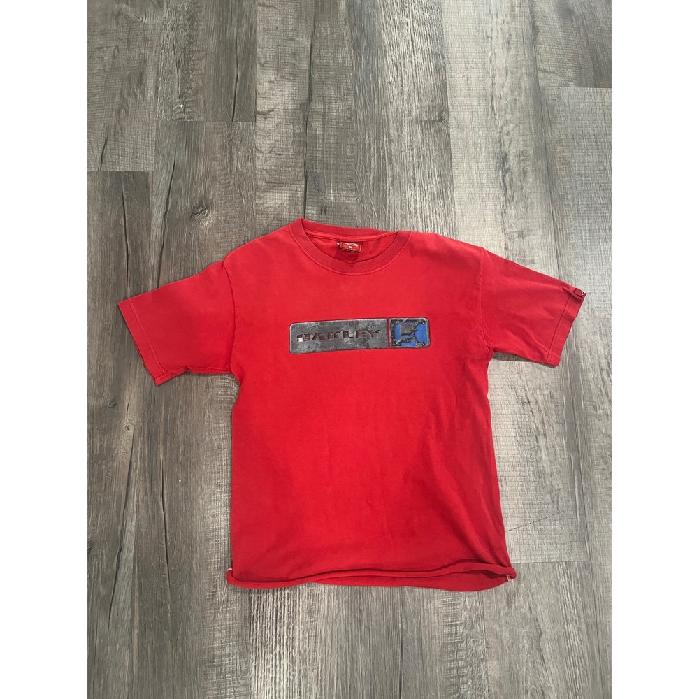 Vintage Oakley Graphic T-Shirt Red Logo Cut Hem Mens Medium fits like Small
